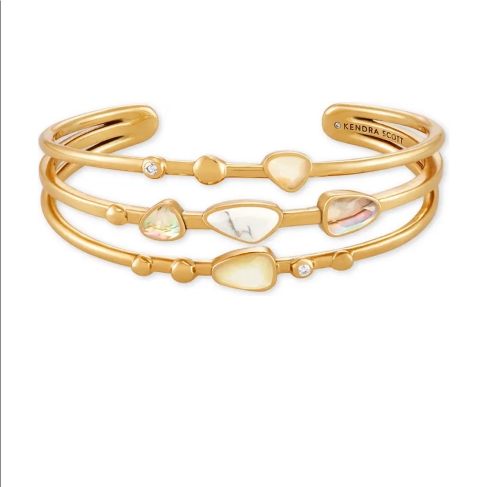 NWT Kendra Scott Trio Band, Ivy Statement Bracelet, GOLD WHITE MIX,